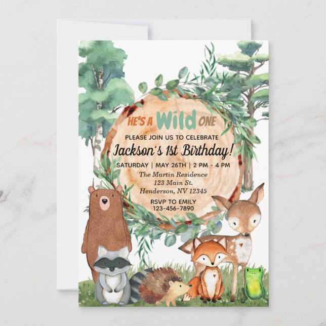 Wild One Invitation | Woodland Forest Animals (Front)