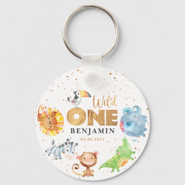 Wild One Jungle 1st Birthday Key Ring (Front)