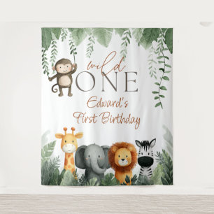 Wild One Jungle 1st Birthday Photo Backdrop Tapestry