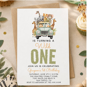 Wild One Jungle Adventure 1st Birthday Invitation