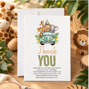 Wild One Jungle Adventure 1st Birthday Thank You Card
