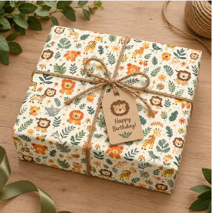 Wild One Jungle Adventure 1st Birthday Wrapping Paper