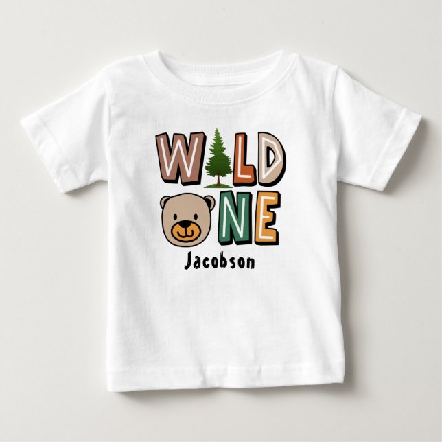 Wild One Jungle Animal 1st Birthday Baby T-Shirt (Front)