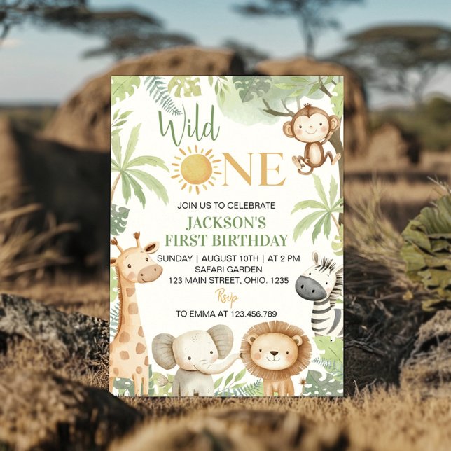 Wild One Jungle Animals 1st Birthday Invitation (Creator Uploaded)