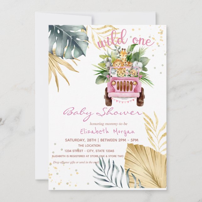Wild One Jungle Animals Baby Shower Invitation (Front)