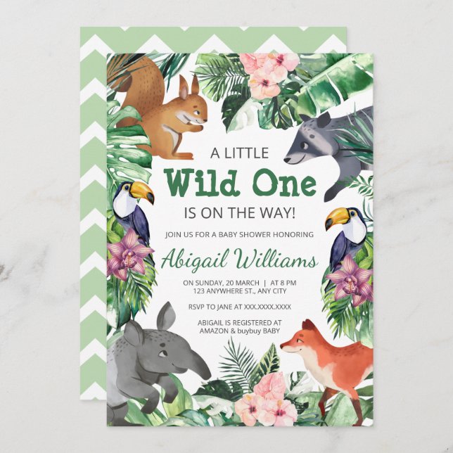 Wild One - Jungle Animals Baby Shower Invitation (Front/Back)