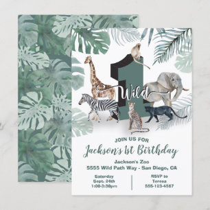 Wild One Jungle Animals Birthday Party Invitation