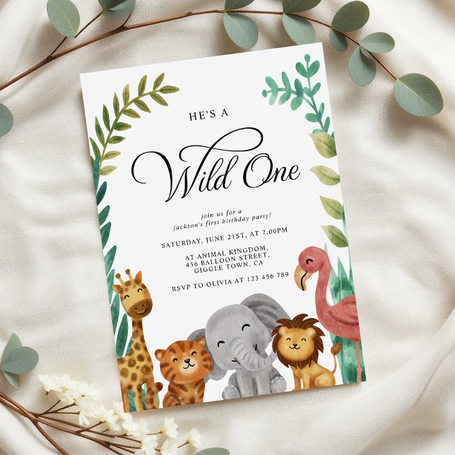 Wild One Jungle Animals Boys 1st Birthday Party Invitation (Creator Uploaded)