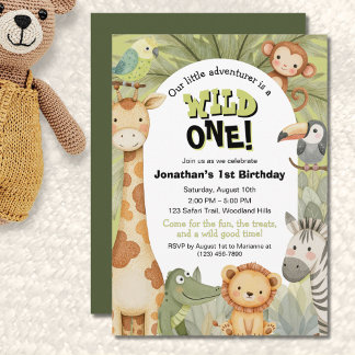 Wild One Jungle Animals First Birthday Invitation