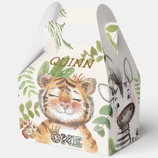 Wild One Jungle Animals Safari 1st Birthday Favour Box (Front)