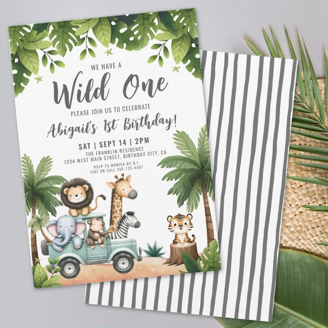 Wild One Jungle Animals Safari 1st Birthday Party Invitation (Wild One Jungle Safari 1st Birthday Party Invitation)