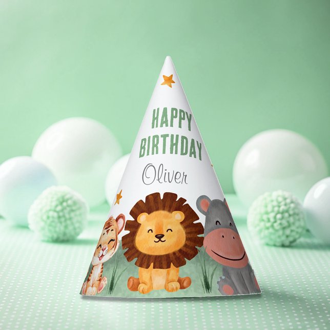 Wild one Jungle Animals Tropical Boy Birthday Party Hat (Creator Uploaded)