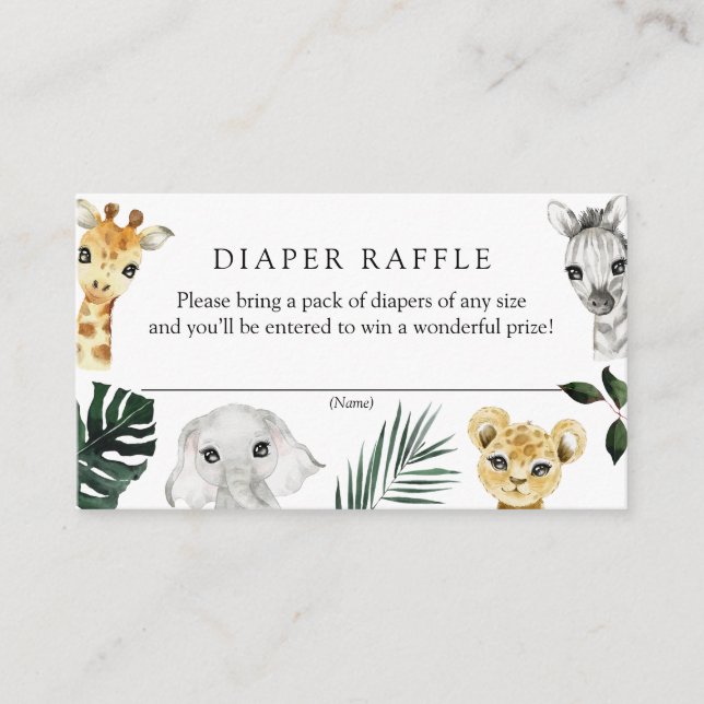 Wild One Jungle Baby Shower Diaper Raffle Enclosure Card (Front)