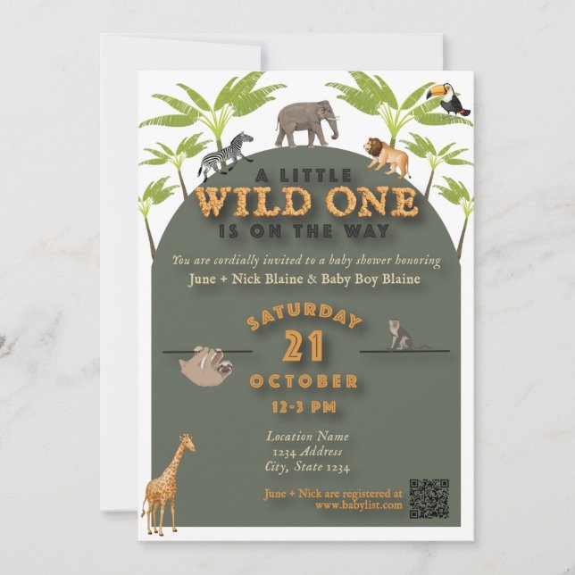 "Wild One" Jungle Baby Shower Invitation (v2) (Front)