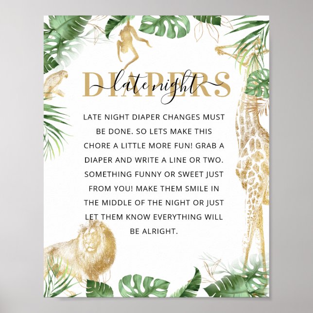 Wild One Jungle Baby Shower  'Late Night Diaper' P Poster (Front)
