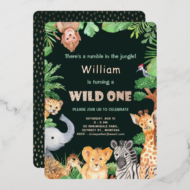 Wild One Jungle Boy First Birthday Rose Gold Foil (Front/Back)