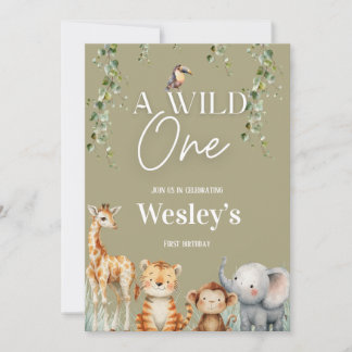 Wild One Jungle First Birthday Invitation
