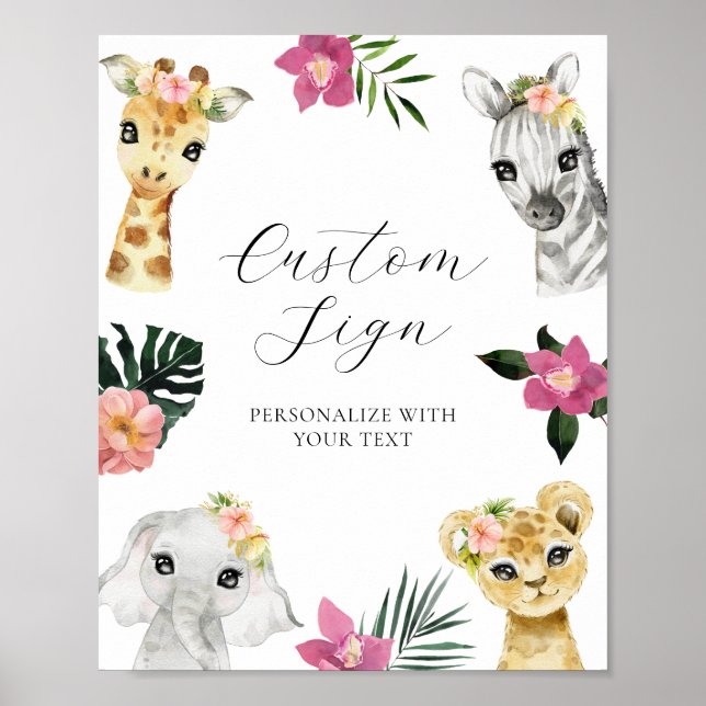 Wild One Jungle Girl Baby Shower Custom Text Sign (Front)