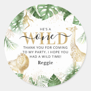 Wild One Jungle Greenery & Gold Thank You Birthday Classic Round Sticker