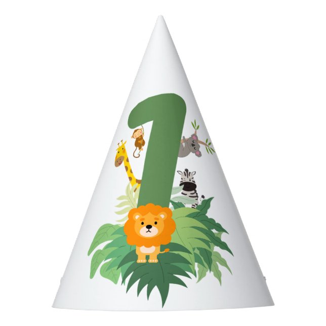 Wild One Jungle Party – 1st Birthday Party Hats (Front)