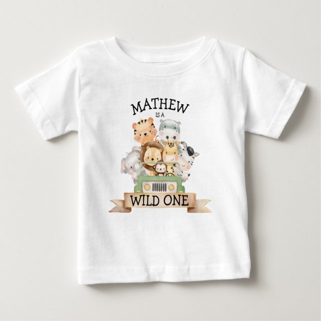 Wild One Jungle Safari 1st Birthday Baby T-Shirt (Front)
