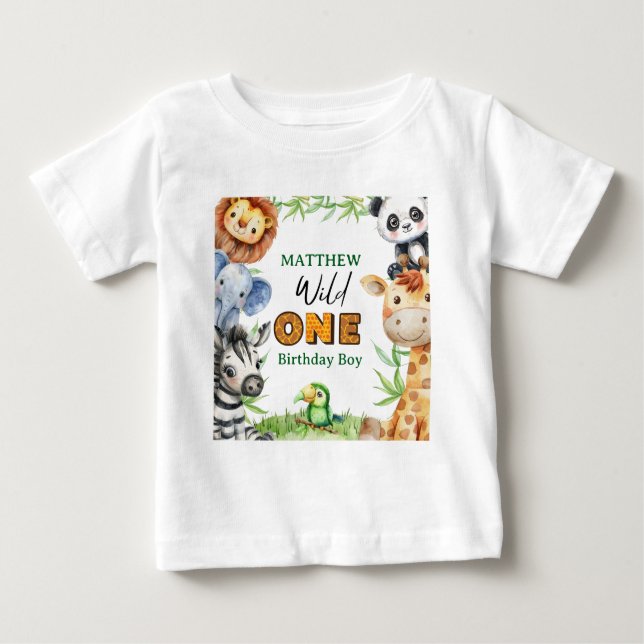 Wild One Jungle Safari 1st birthday  Baby T-Shirt (Front)