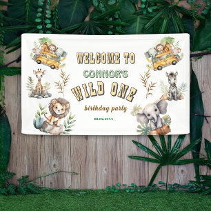 Wild one jungle safari 1st birthday Banner