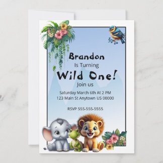 Wild One Jungle Safari 1st Birthday Invitation