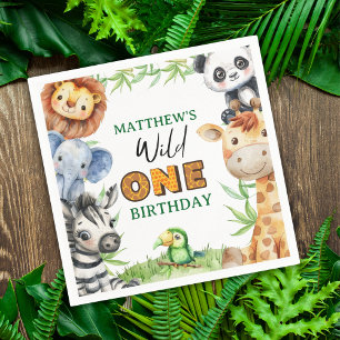 Wild One Jungle Safari 1st birthday Napkin