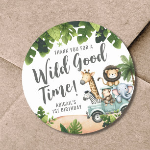Wild One Jungle Safari 1st Birthday Party Classic Round Sticker