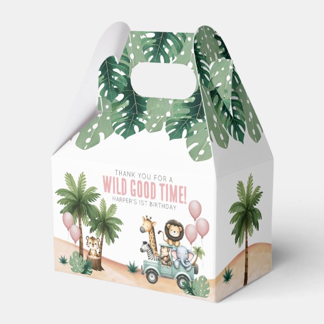 Wild One Jungle Safari 1st Birthday Party Favour Box (Front Side)
