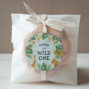 Wild One Jungle Safari 1st Birthday Party Green Classic Round Sticker