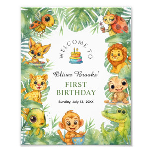 Wild One Jungle Safari 1st Birthday Party Sign