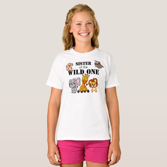 Wild One Jungle Safari 1st Birthday Sister T-Shirt (Front Full)