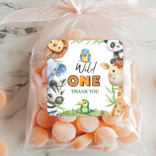 Wild One Jungle Safari 1st birthday Thank You  Square Sticker