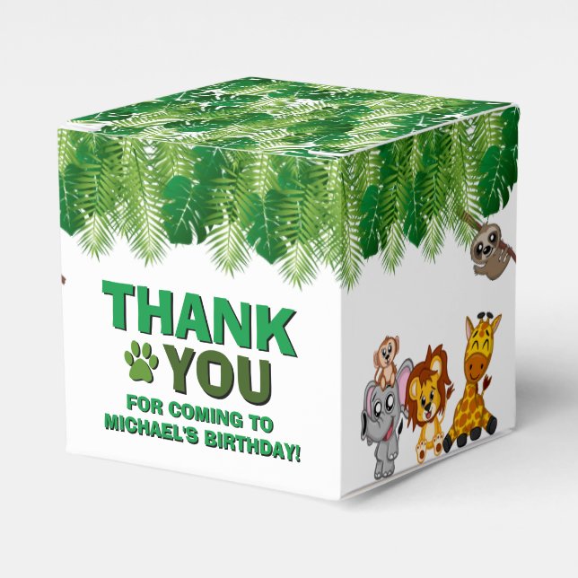 Wild One Jungle Safari Animal Birthday Thank You Favour Box (Front Side)