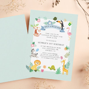 Wild One Jungle Safari Animals 1st Birthday Card