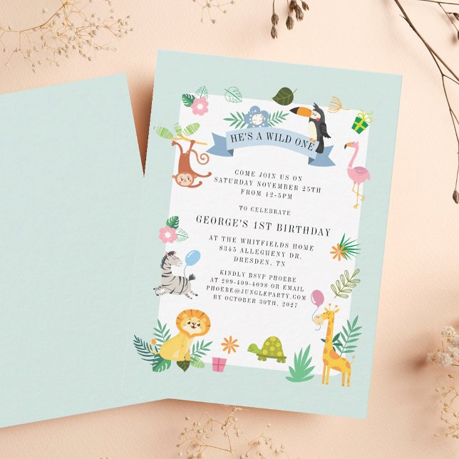 Wild One Jungle Safari Animals 1st Birthday Card (Wild One Jungle Safari Animals 1st Birthday Note Card)