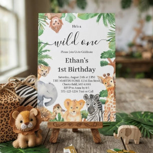 Wild One Jungle Safari Animals 1st Birthday Party Invitation