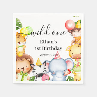 Wild One Jungle Safari Animals 1st Birthday Party Napkin