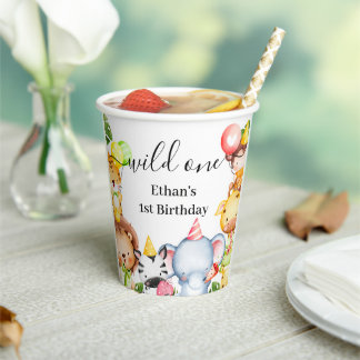 Wild One Jungle Safari Animals 1st Birthday Party Paper Cups