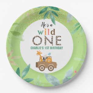 Wild One Jungle Safari Animals 1st Birthday Party  Paper Plate