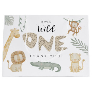 Wild One Jungle Safari Animals Birthday Large Gift Bag