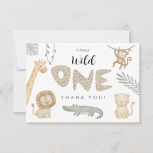 Wild One Jungle Safari Animals Birthday Thank You Card