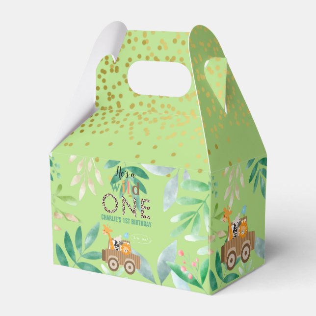 Wild One Jungle Safari Animals Birthday Thank You  Favour Box (Front Side)