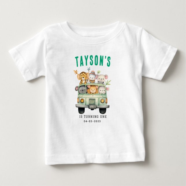 Wild One Jungle Safari Animals Boy 1st Birthday Baby T-Shirt (Front)