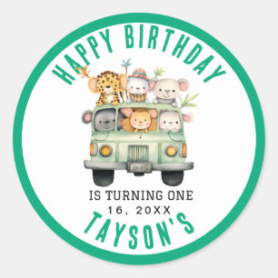 Wild One Jungle Safari Animals Boy 1st Birthday Classic Round Sticker
