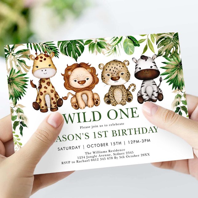 Wild One Jungle Safari Animals Boy 1st Birthday Invitation (Creator Uploaded)