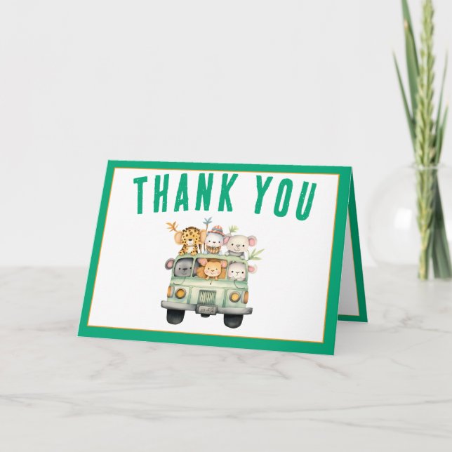 Wild One Jungle Safari Animals Boy 1st Birthday Thank You Card (Front)