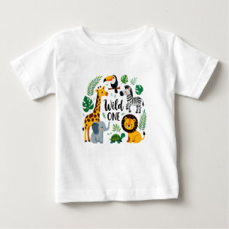Wild One Jungle Safari Animals First Birthday Baby T-Shirt